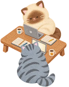 Two cats studying at a table for two
