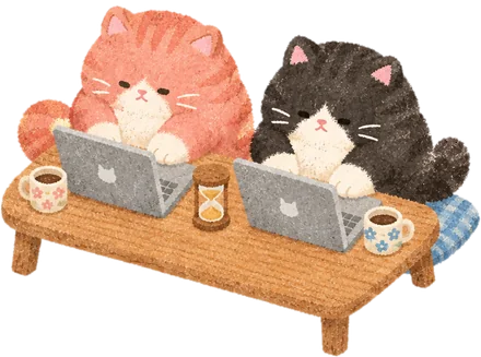 Two cats focusing side by side at one table