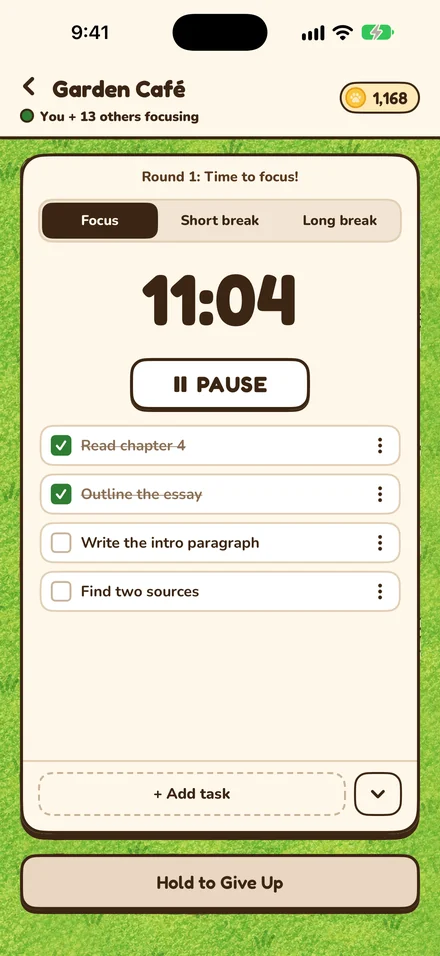 The task list, with two tasks ticked off